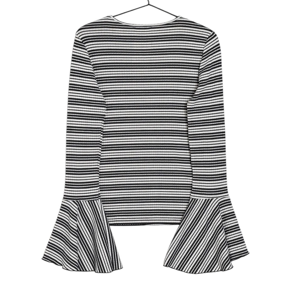 ZARA Black White Bell Sleeve Stripe Large Ribbed Pullover Shirt Top NWOT Y2K 70s